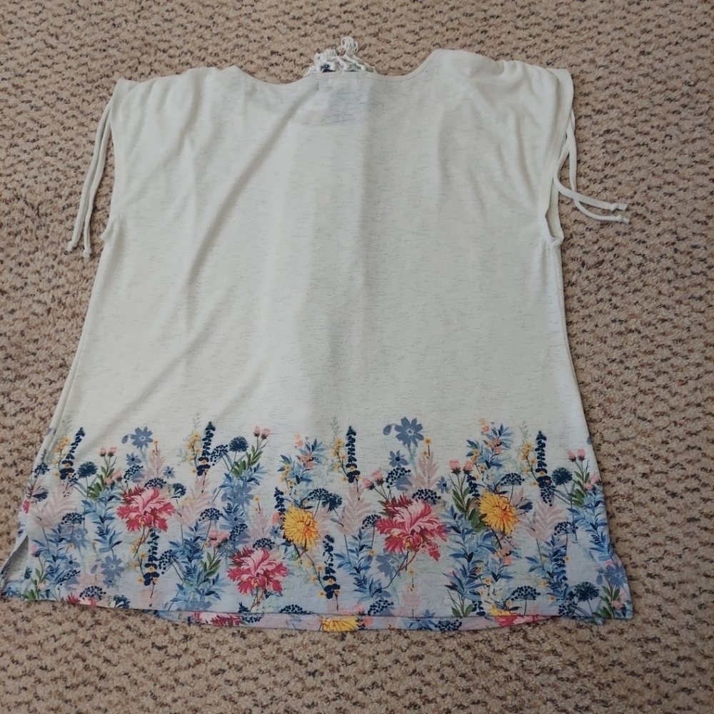 One World Live and Let Live Floral Shirt w Scarf XXL Blouse NWOT - Picture 11 of 11